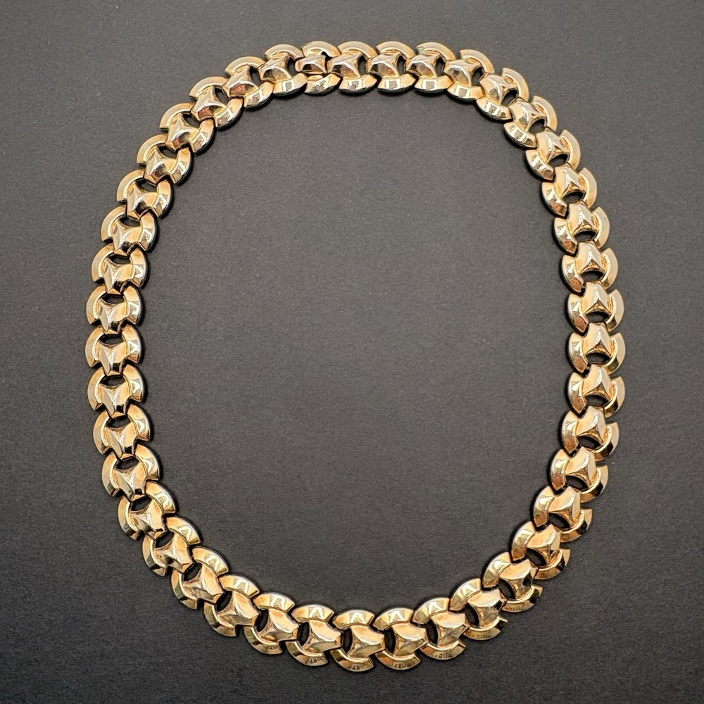 Vintage Crown Trifari Sculptural Link Choker Necklace Bold Statement‎ Gold Tone